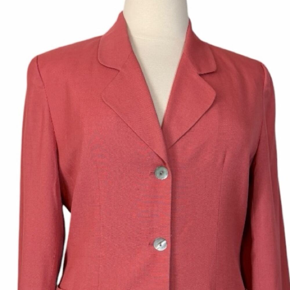 Talbots Vintage Linen Blend Three Button Long Blazer Coral Pink Women’s Size 14 - Picture 6 of 11